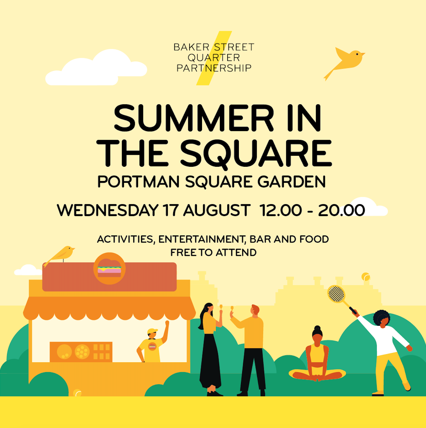 An online advertisement for Summer in the Square at Portman Square Gardens